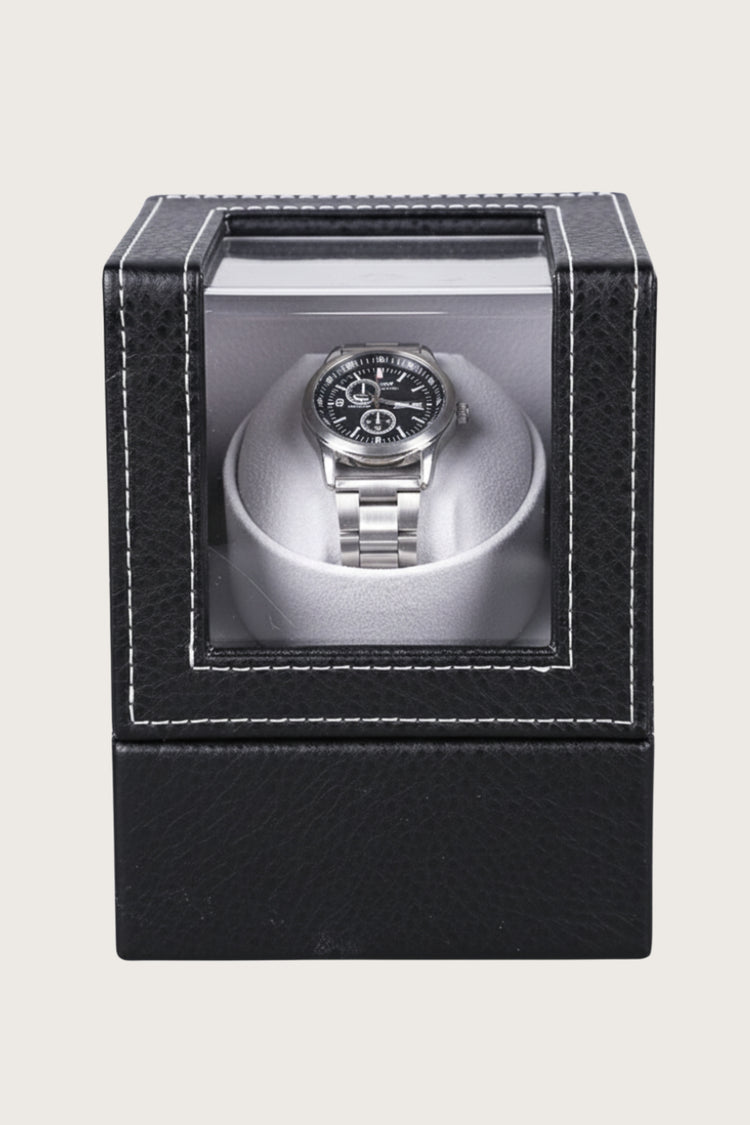 Classic Black Leather Single Watch Winder with Transparent Display