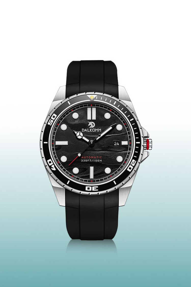 King Kong Series High-end Men's Automatic Black Analog with White-accented Tick Detailing Striking Black Strap Diver Watch