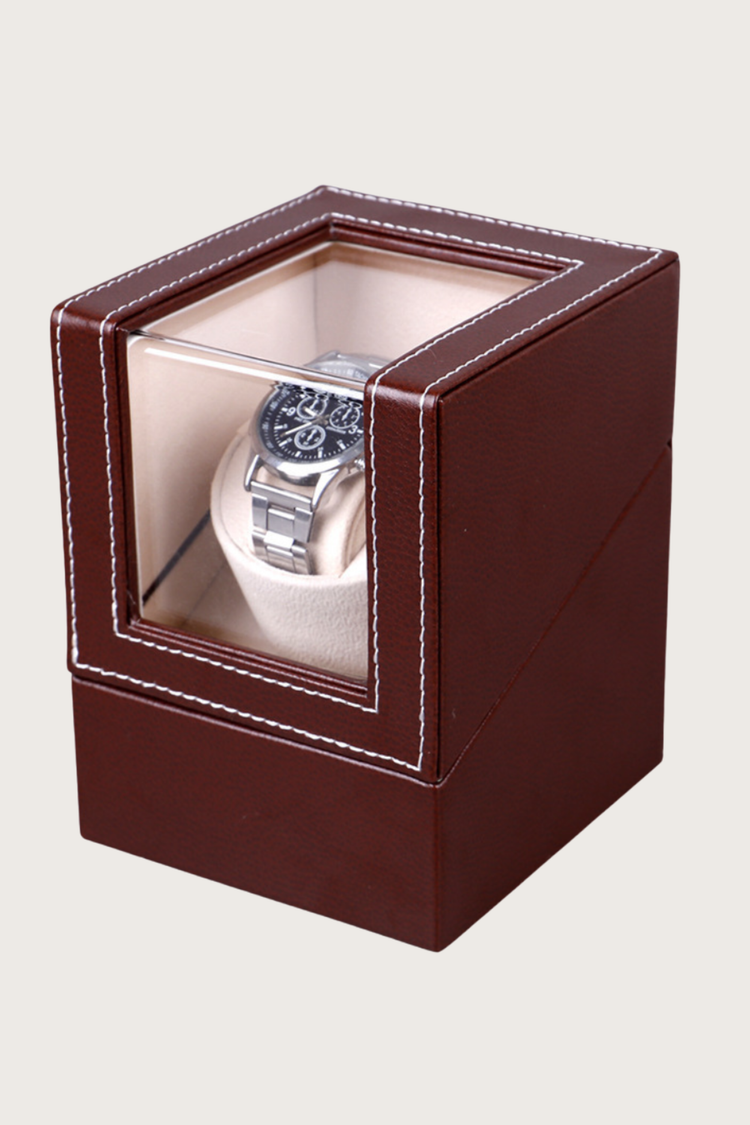 Classic Leather Single Watch Winder with Transparent Display