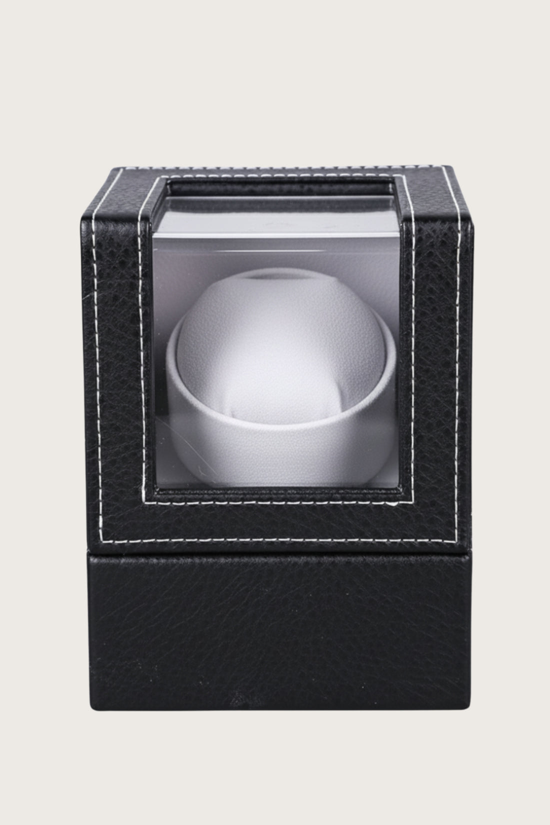 Classic Black Leather Single Watch Winder with Transparent Display