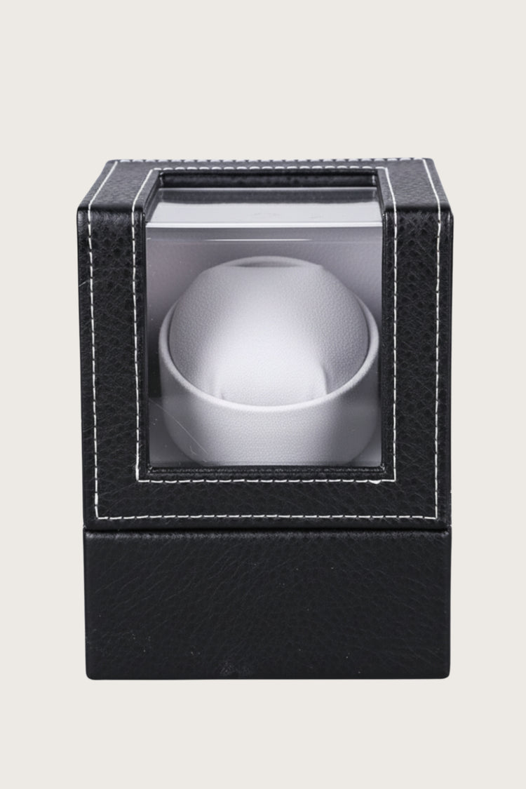 Classic Black Leather Single Watch Winder with Transparent Display