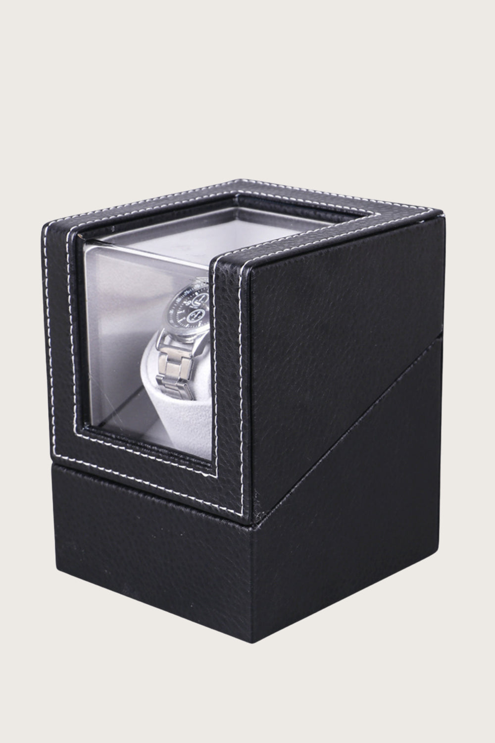Classic Black Leather Single Watch Winder with Transparent Display