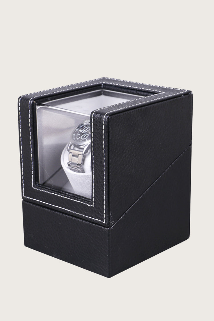 Classic Black Leather Single Watch Winder with Transparent Display