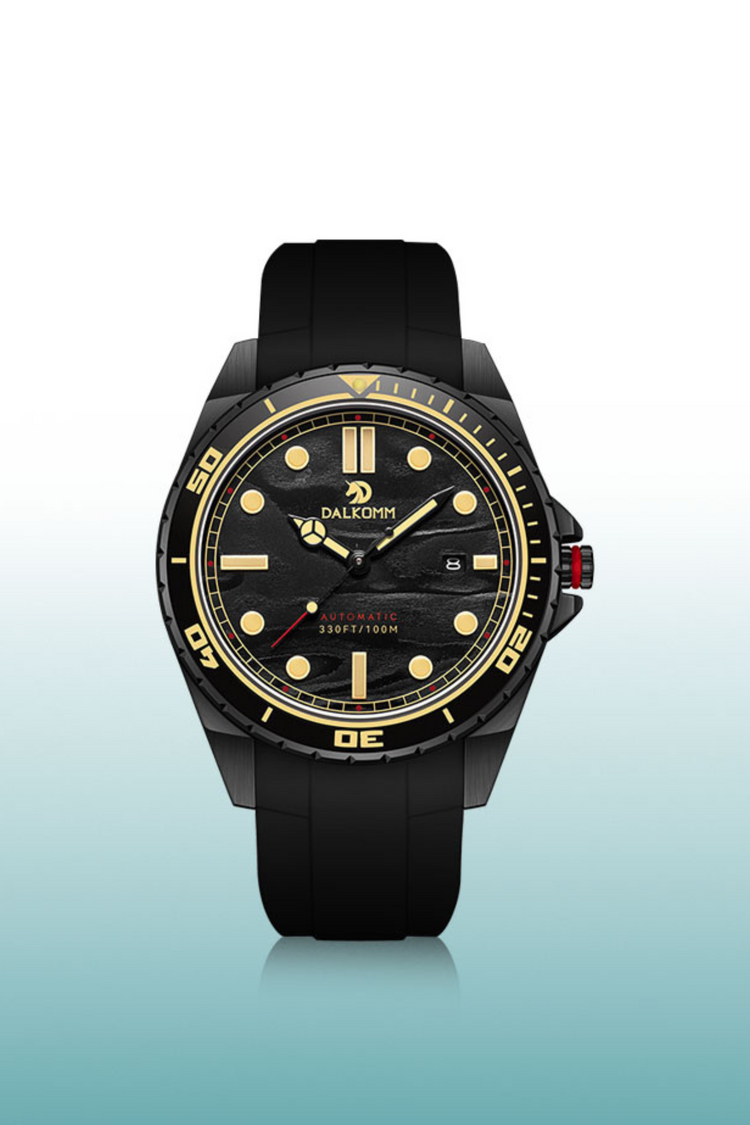 King Kong Series High-end Men's Automatic Black Analog with Gold-accented Tick Detailing Striking Black Strap Diver Watch