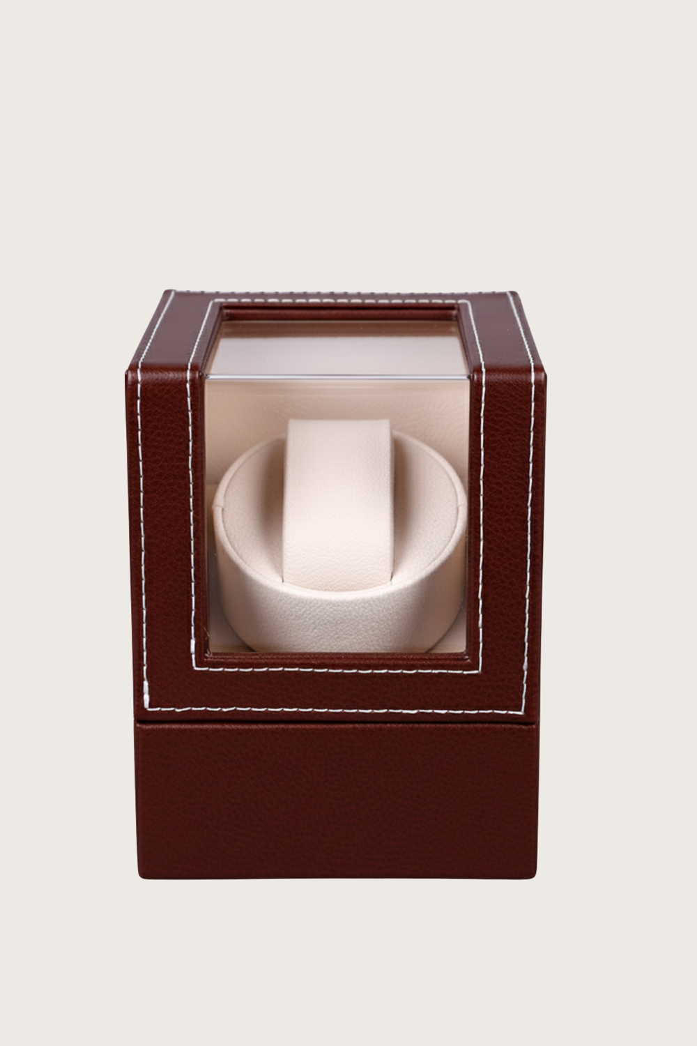 Classic Leather Single Watch Winder with Transparent Display