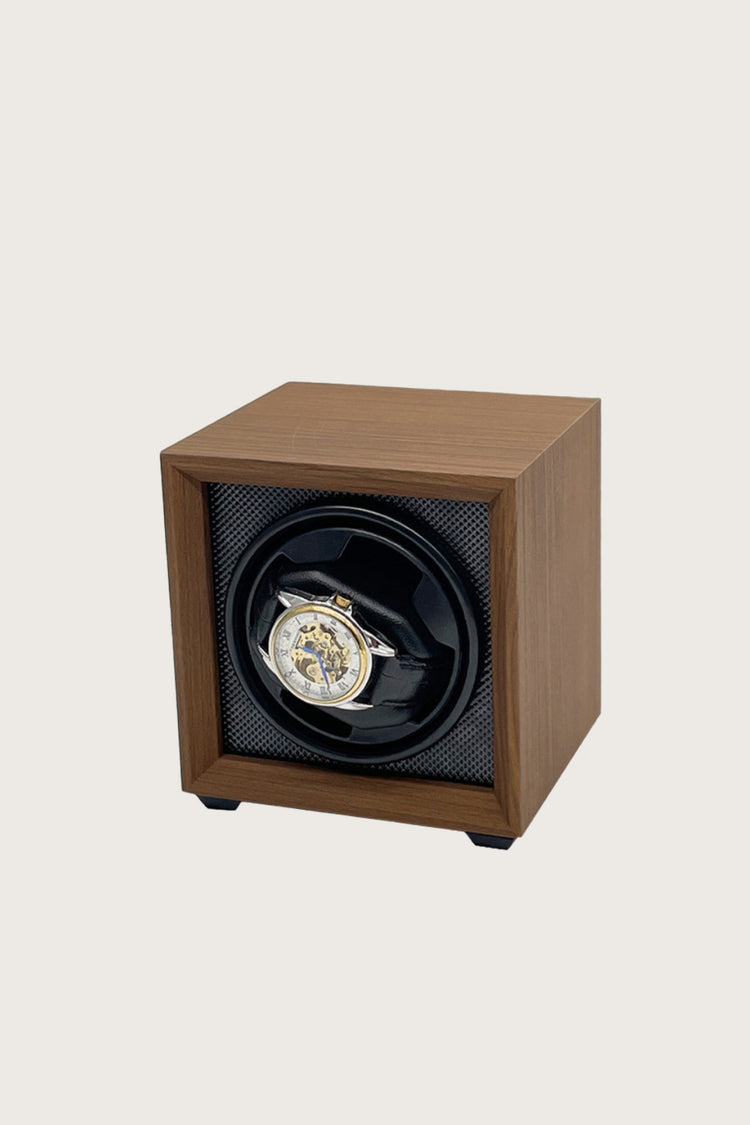 Noir Wood Single Watch Winder with Red Interior & Skeleton Display
