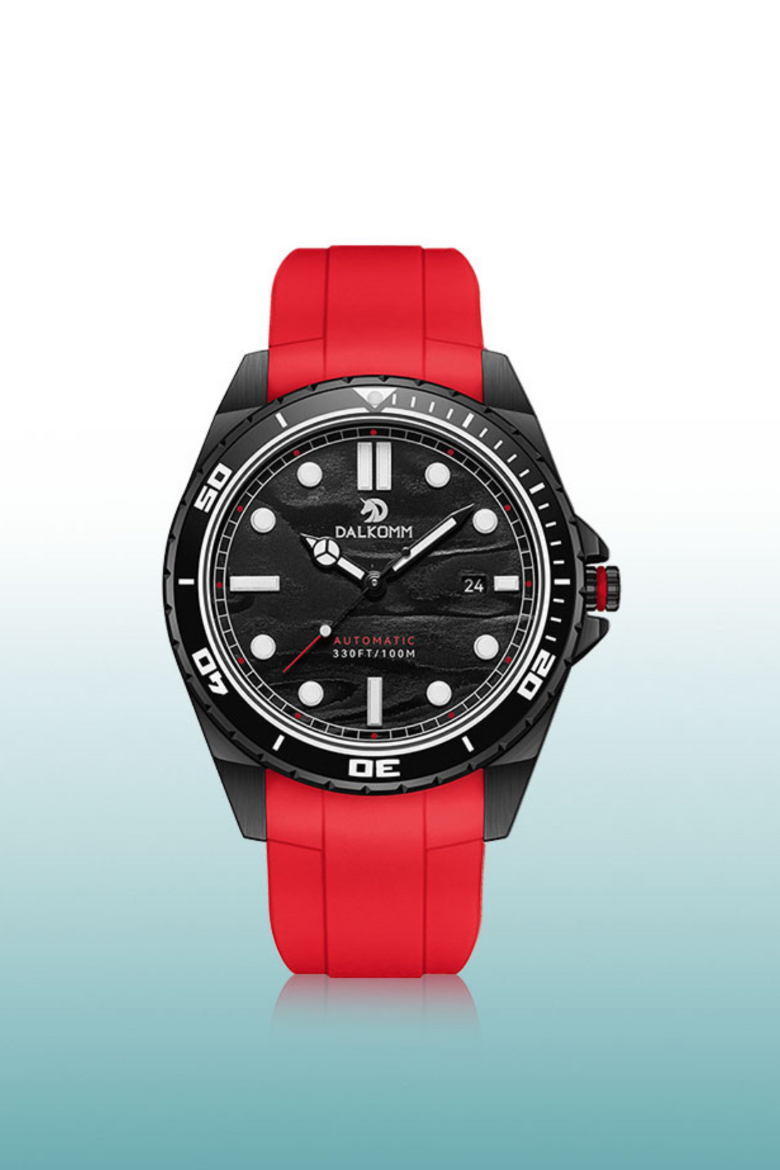 King Kong 13212-A Series High-end Men's Automatic Black Analog with White-accented Tick Detailing Striking Red Strap Diver Watch
