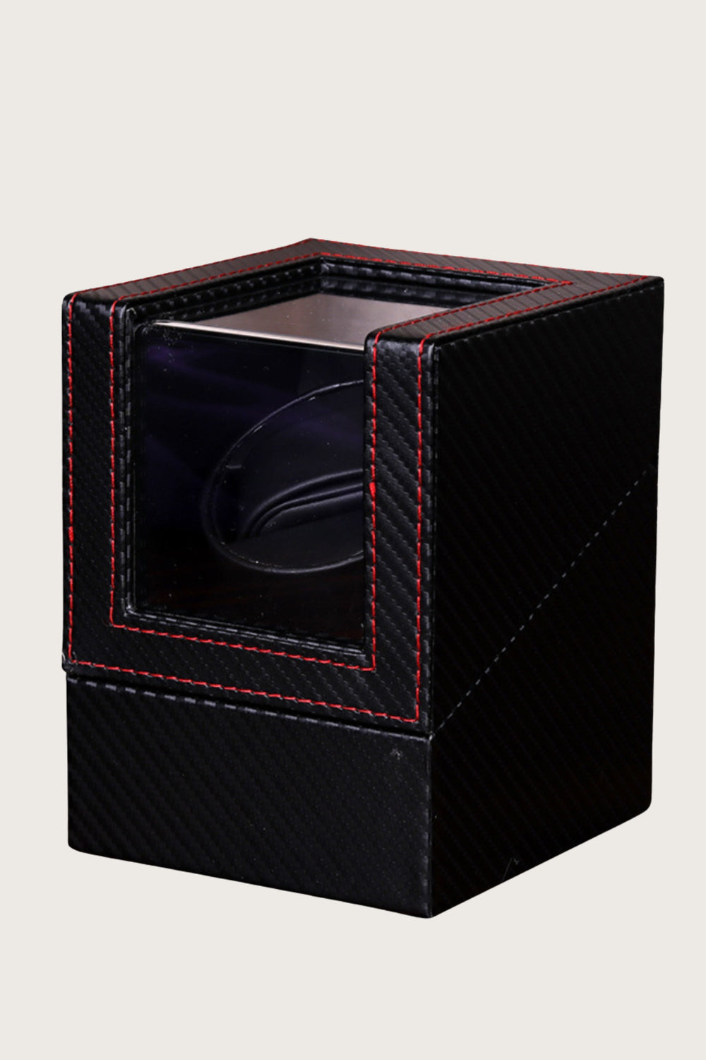 Vault Carbon | Single Watch Winder with Red Stitching