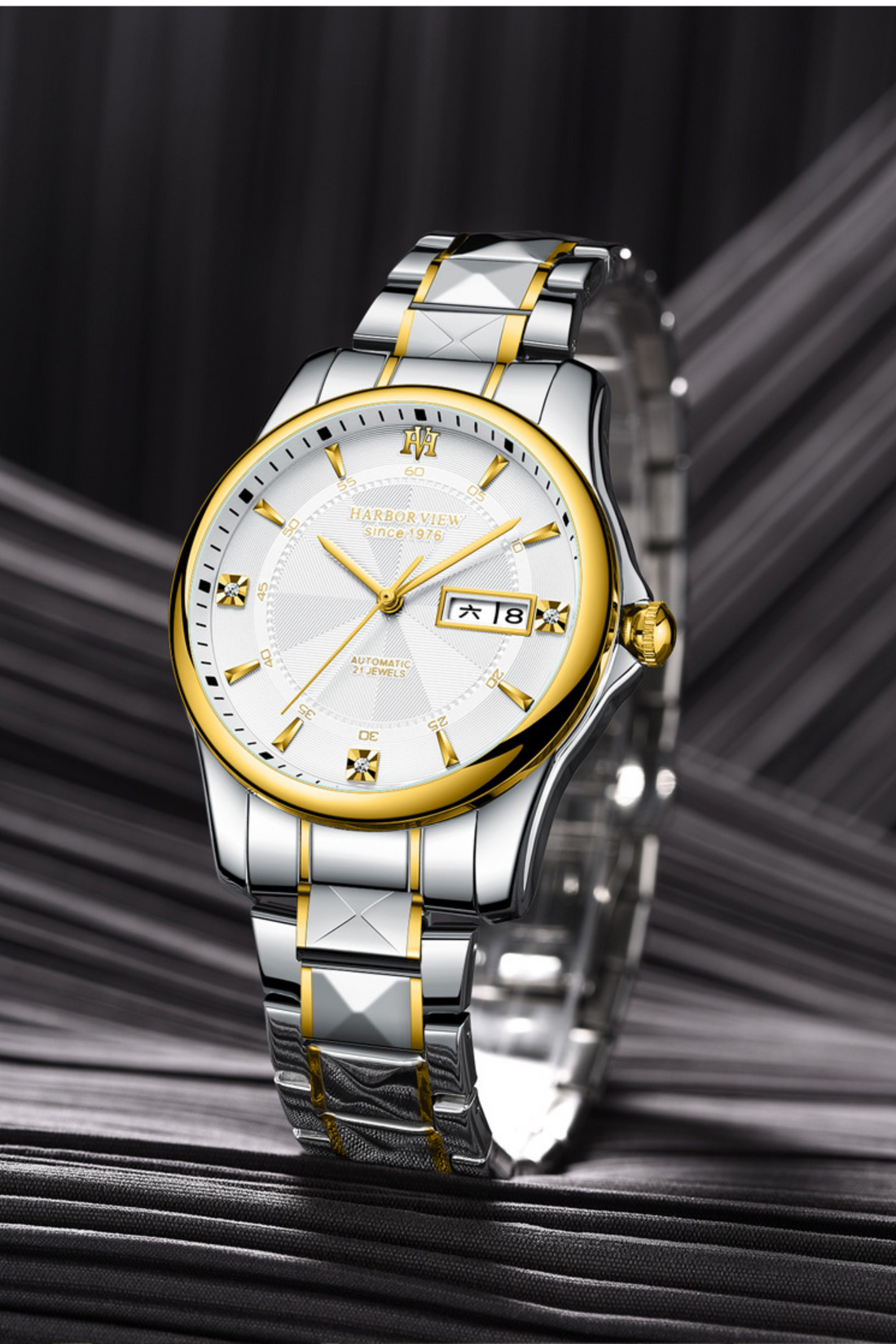 Mechanical Watch White Dial With Gold Accents Harborview Edition Watch