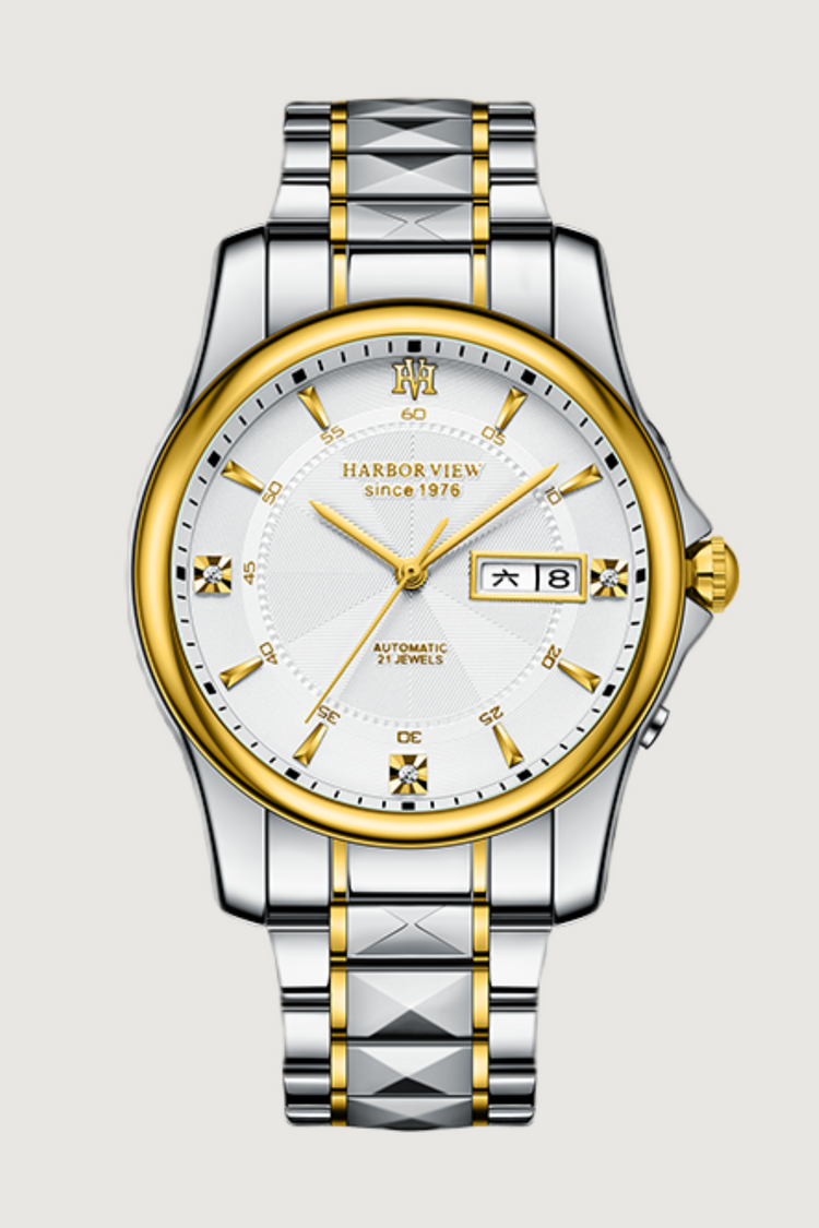 Mechanical Watch White Dial With Gold Accents Harborview Edition Watch