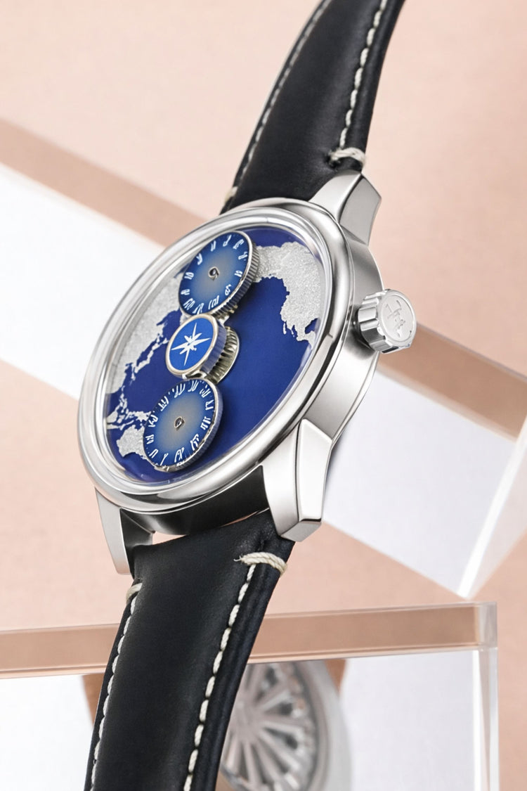 Geo Sphere Blue Silver Automatic Mechanical | Compass Edition