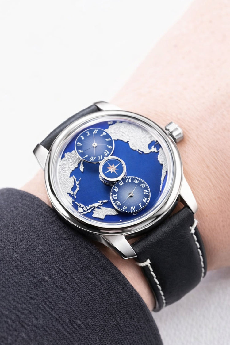 Geo Sphere Blue Silver Automatic Mechanical | Compass Edition