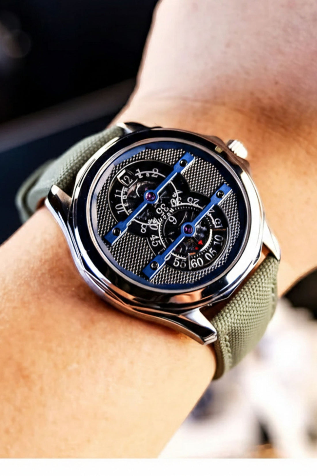 Jump Hour | Silver Blue Mechanical Watch - (41070754)