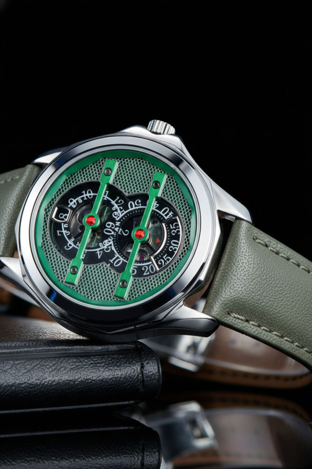 Jump Hour | Silver Green Mechanical Watch - (41070752)