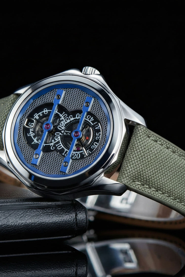Jump Hour | Silver Blue Mechanical Watch - (41070754)