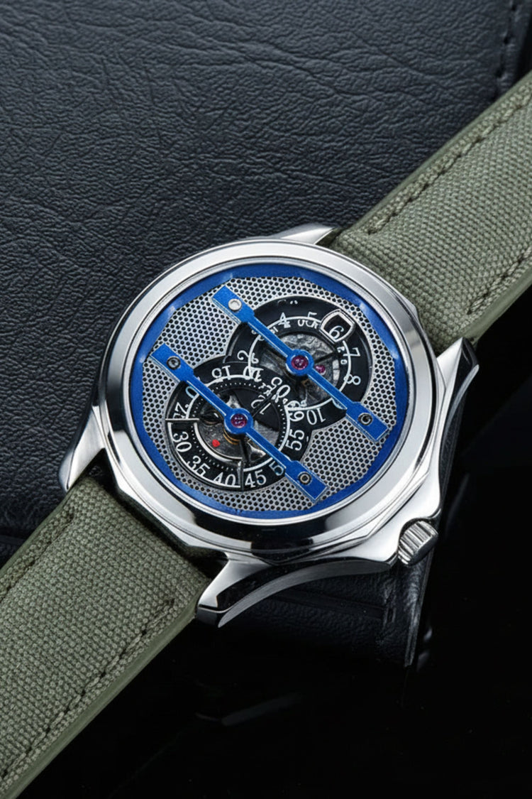 Jump Hour | Silver Blue Mechanical Watch - (41070754)