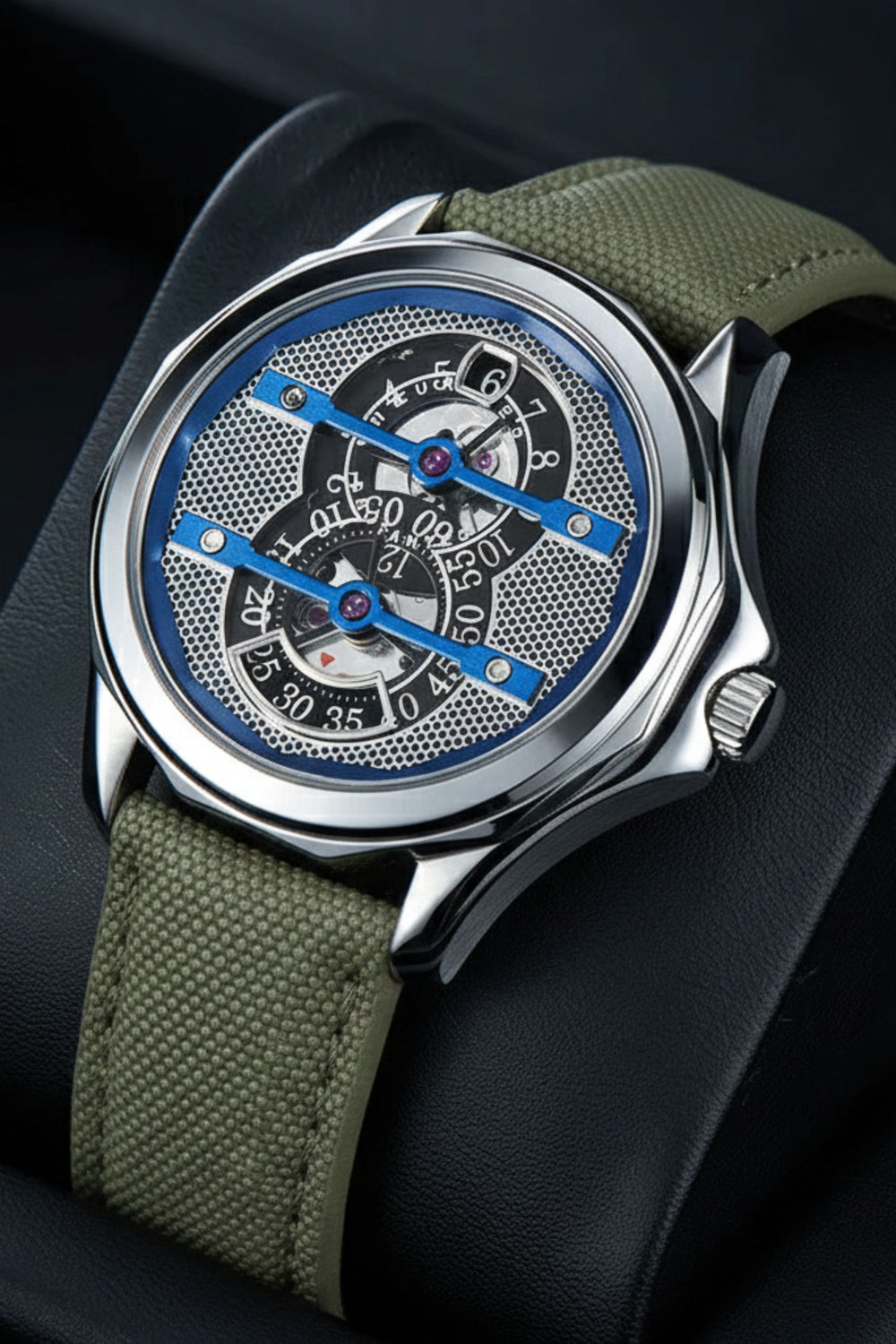 Jump Hour | Silver Blue Mechanical Watch - (41070754)