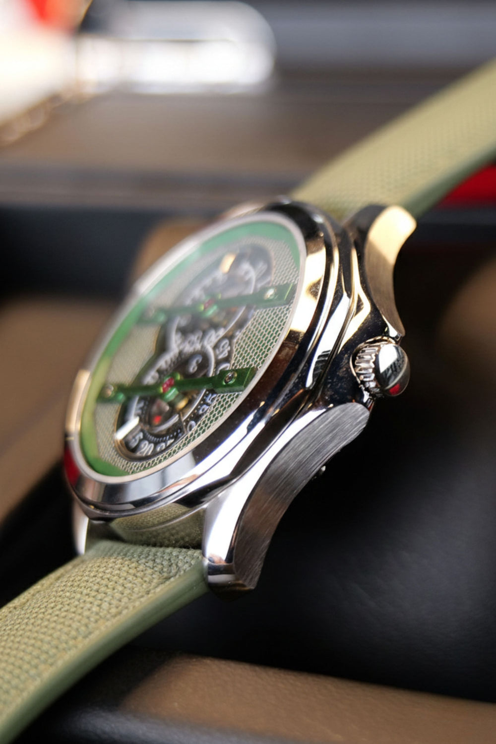 Jump Hour | Silver Green Mechanical Watch - (41070752)