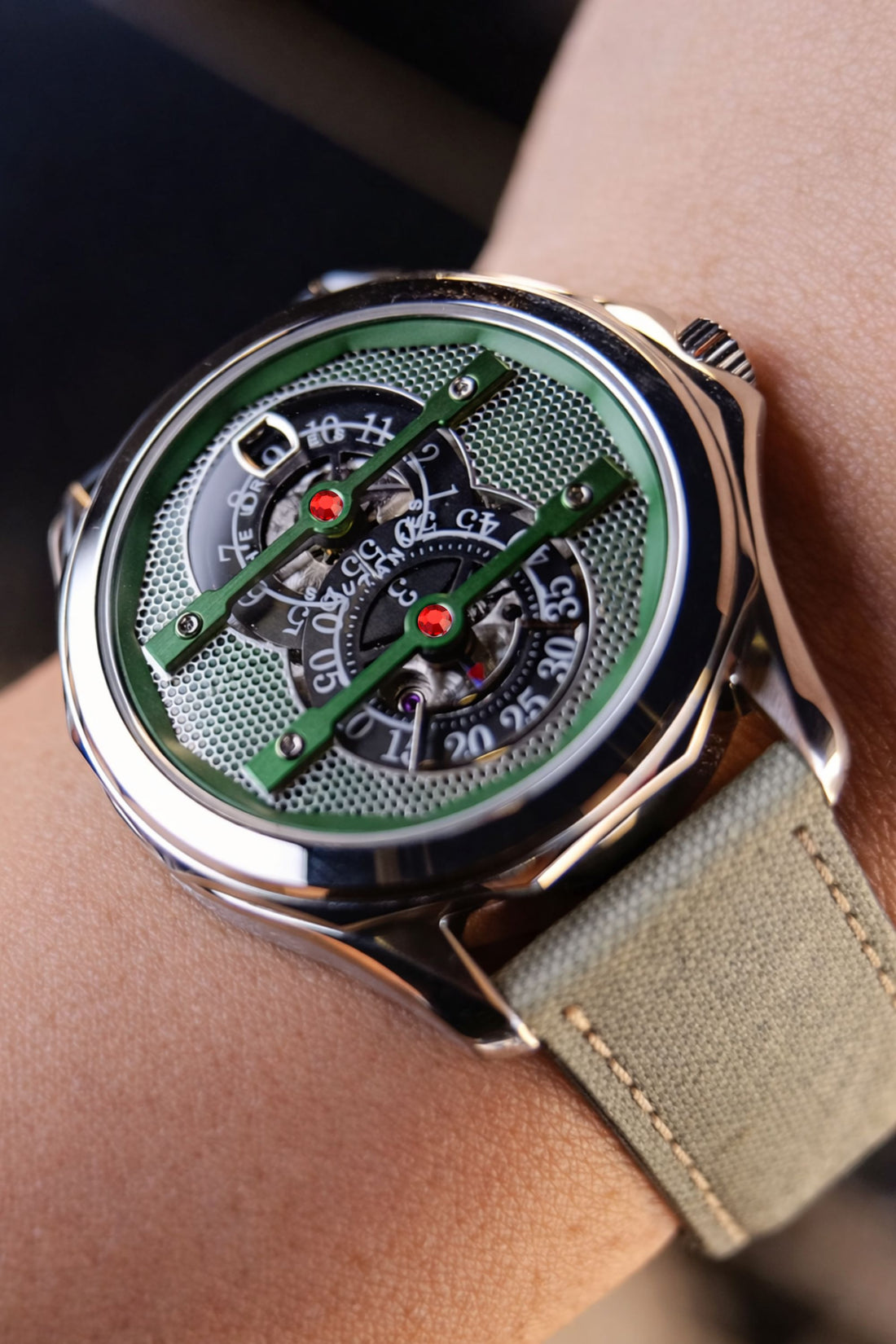 Jump Hour | Silver Green Mechanical Watch - (41070752)