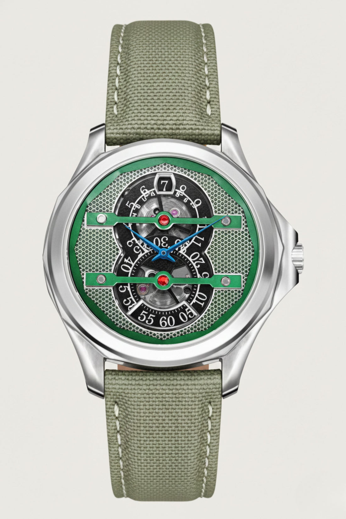 Jump Hour | Silver Green Mechanical Watch - (41070752)