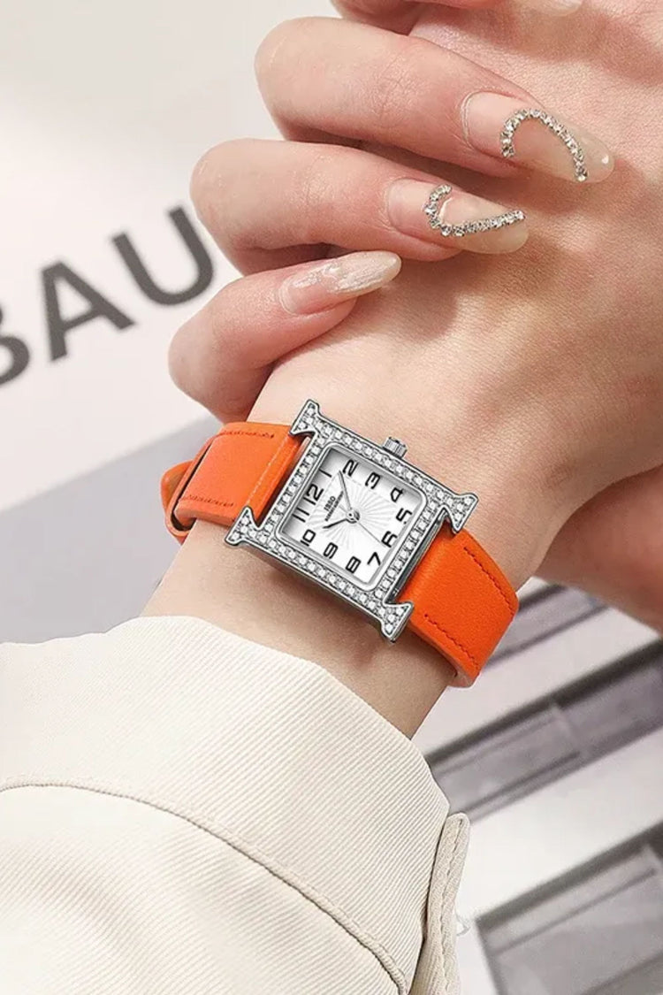 Citrine Spark | Orange Silver Diamond Square Watch | IBSO Edition - (ZIVSQCTSPORG0062)