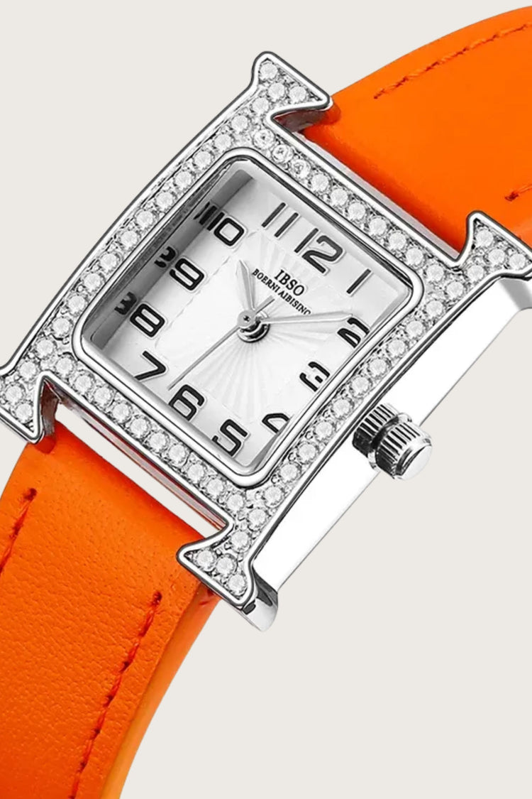 Citrine Spark | Orange Silver Diamond Square Watch | IBSO Edition - (ZIVSQCTSPORG0062)
