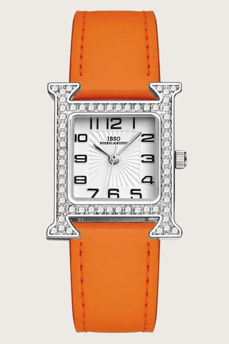 Citrine Spark | Orange Silver Diamond Square Watch | IBSO Edition - (ZIVSQCTSPORG0062)