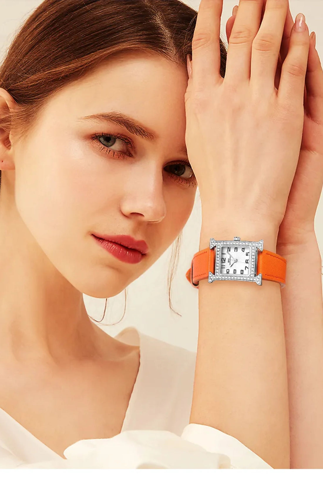 Citrine Spark | Orange Silver Diamond Square Watch | IBSO Edition - (ZIVSQCTSPORG0062)