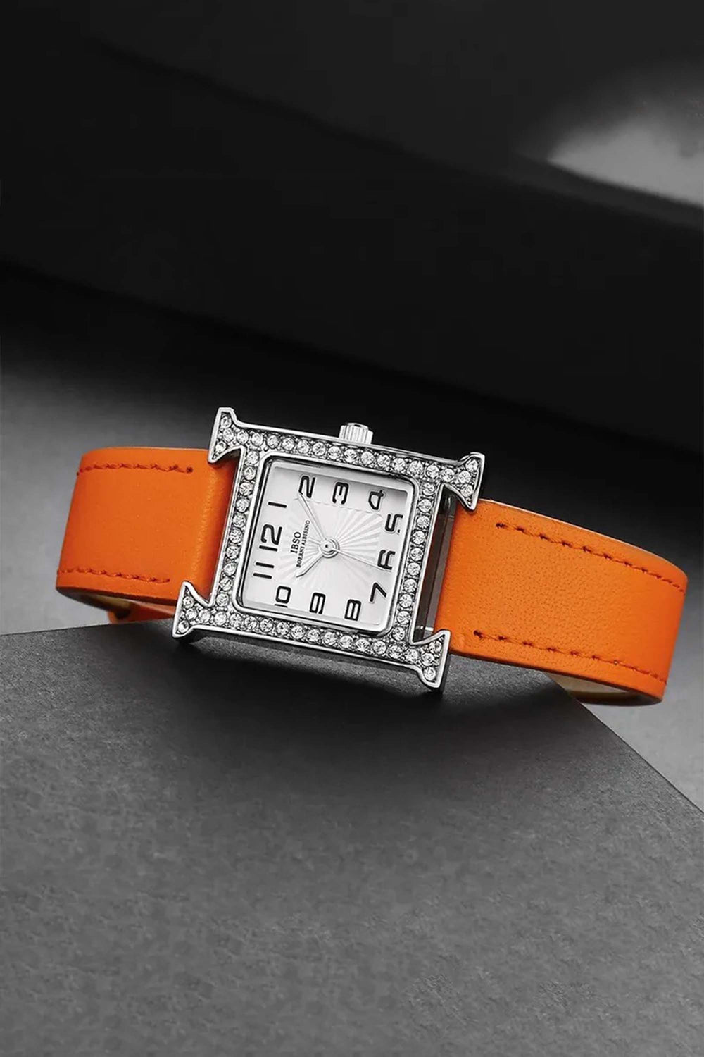 Citrine Spark | Orange Silver Diamond Square Watch | IBSO Edition - (ZIVSQCTSPORG0062)