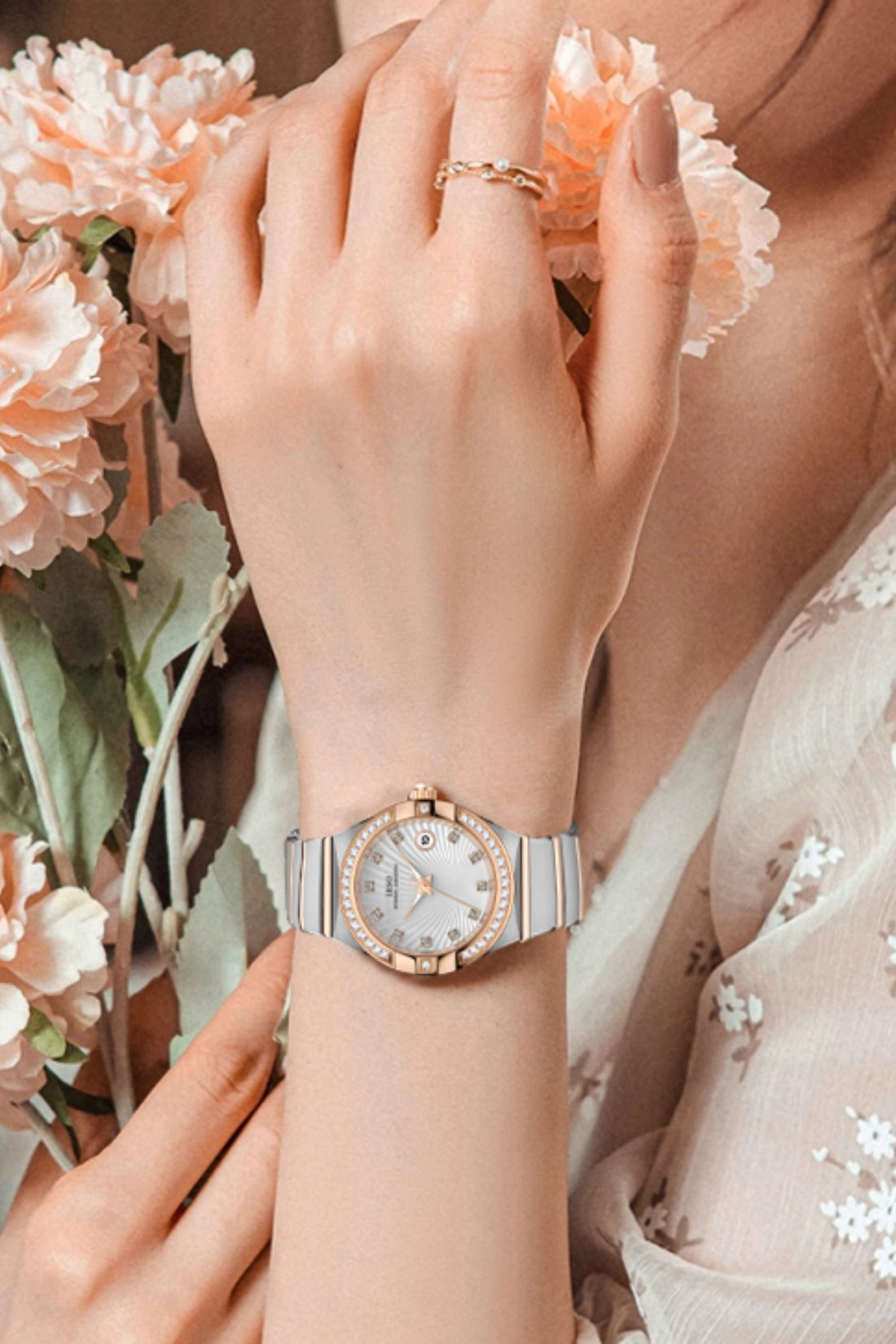 Sparkling Horizon | Silver Rose Gold Diamond Watch | IBSO Edition (ZIVROSPHRSLVRSGLD0123)