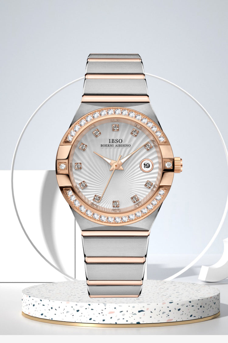 Sparkling Horizon | Silver Rose Gold Diamond Watch | IBSO Edition (ZIVROSPHRSLVRSGLD0123)