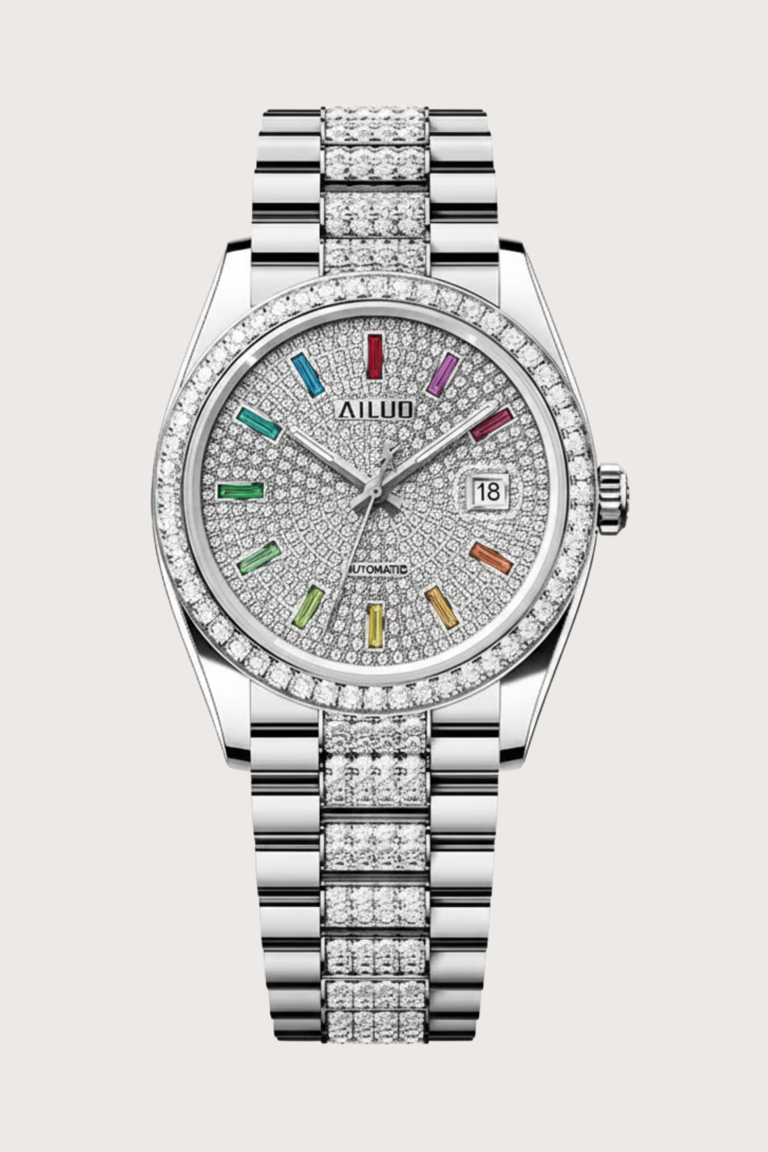 Ice Royale | Ailuo Silver Diamond Automatic Watch