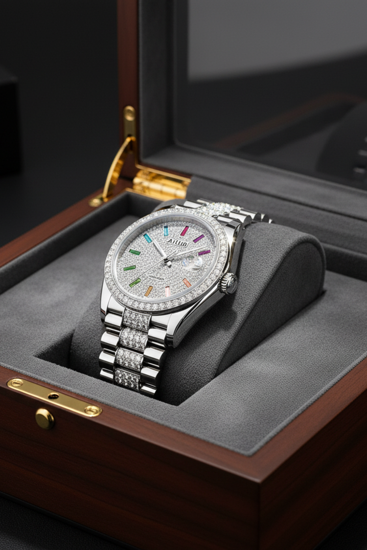 Ice Royale | Ailuo Silver Diamond Automatic Watch