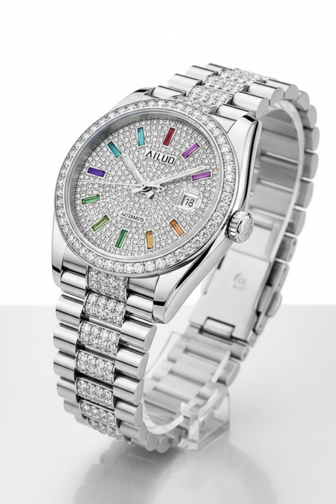 Ice Royale | Ailuo Silver Diamond Automatic Watch