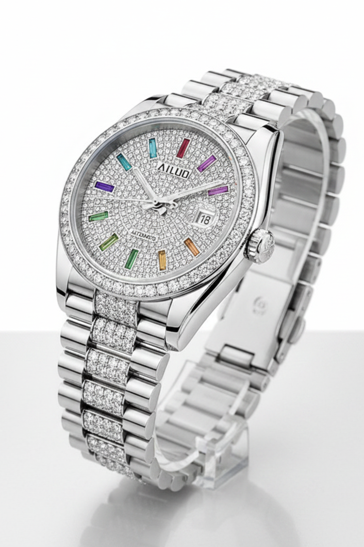 Ice Royale | Ailuo Silver Diamond Automatic Watch