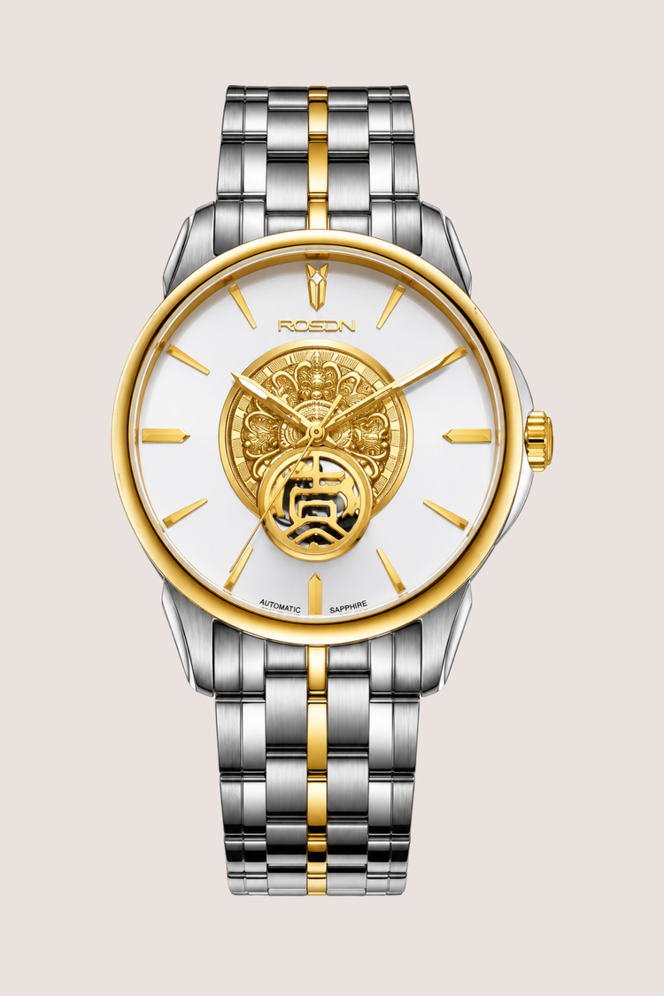 Imperial ROSDN Two‑Tone Silver Blue Skeleton Watch
