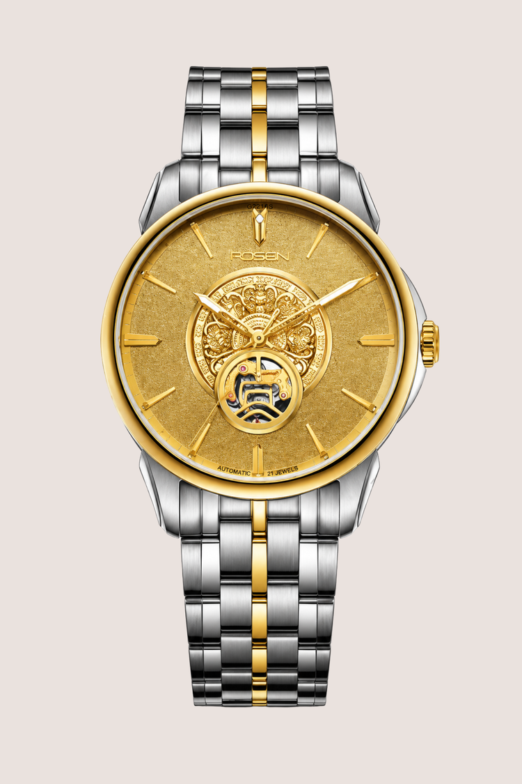 Imperial ROSDN Two‑Tone Silver Blue Skeleton Watch