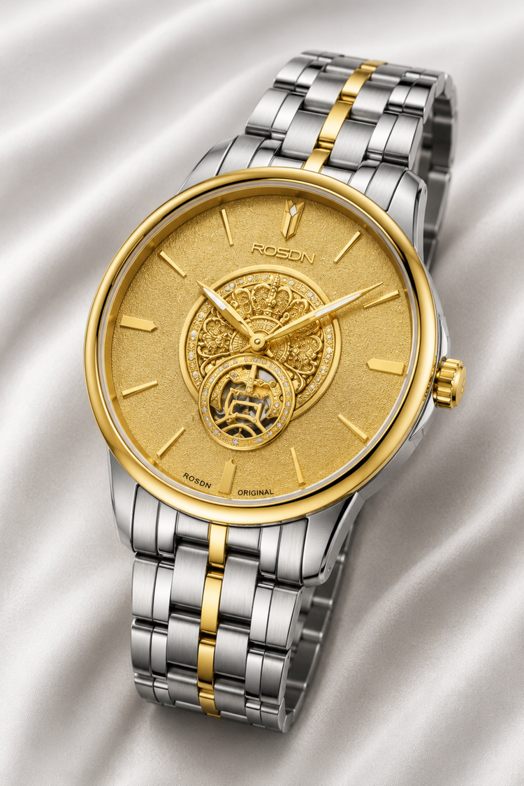 Imperial ROSDN Two‑Tone Silver Blue Skeleton Watch