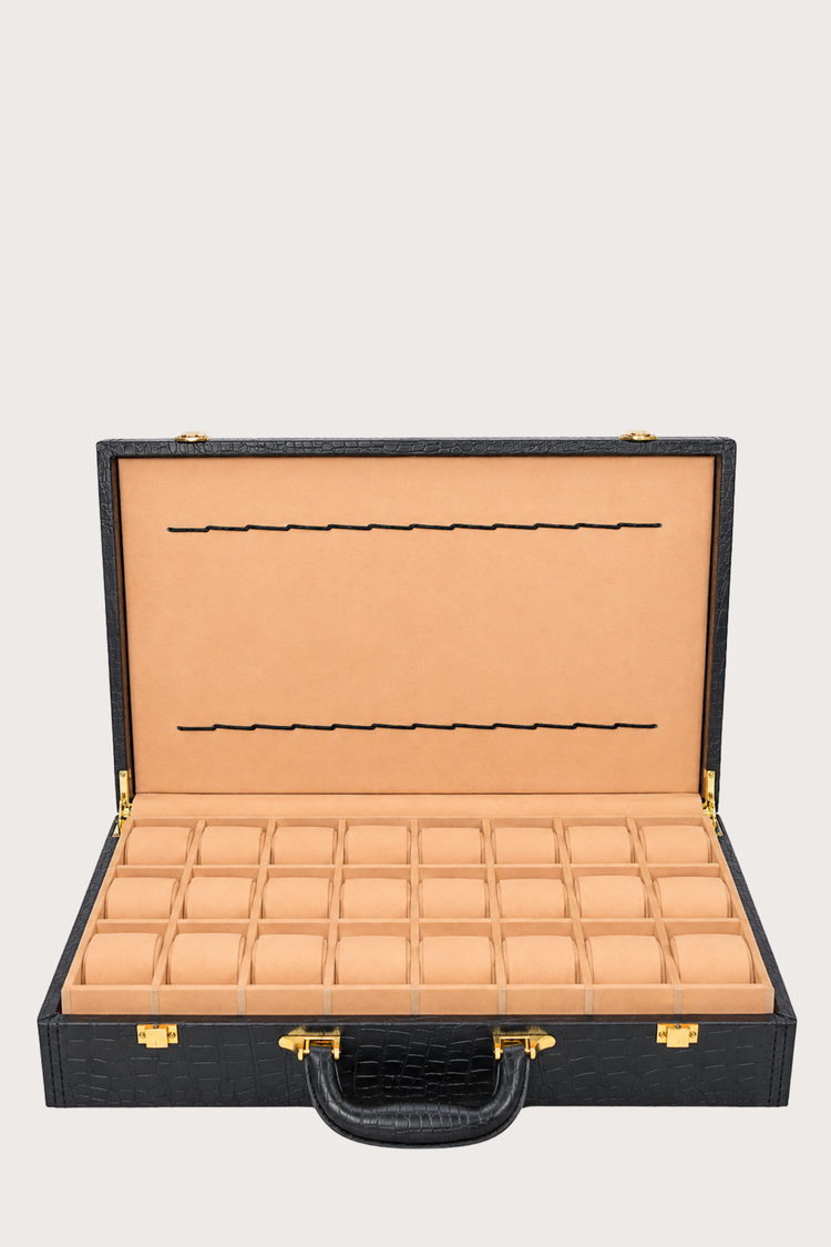 Luxury Crocodile Guardian Vault – 24 Slot Storage Black Briefcase