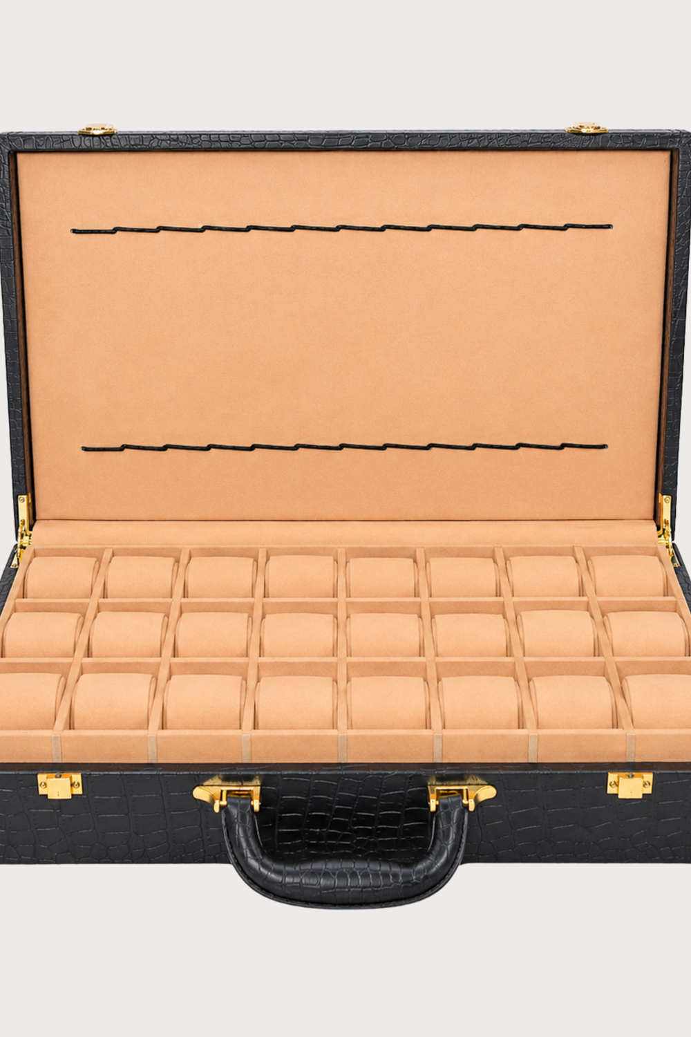 Luxury Crocodile Guardian Vault – 24 Slot Storage Black Briefcase