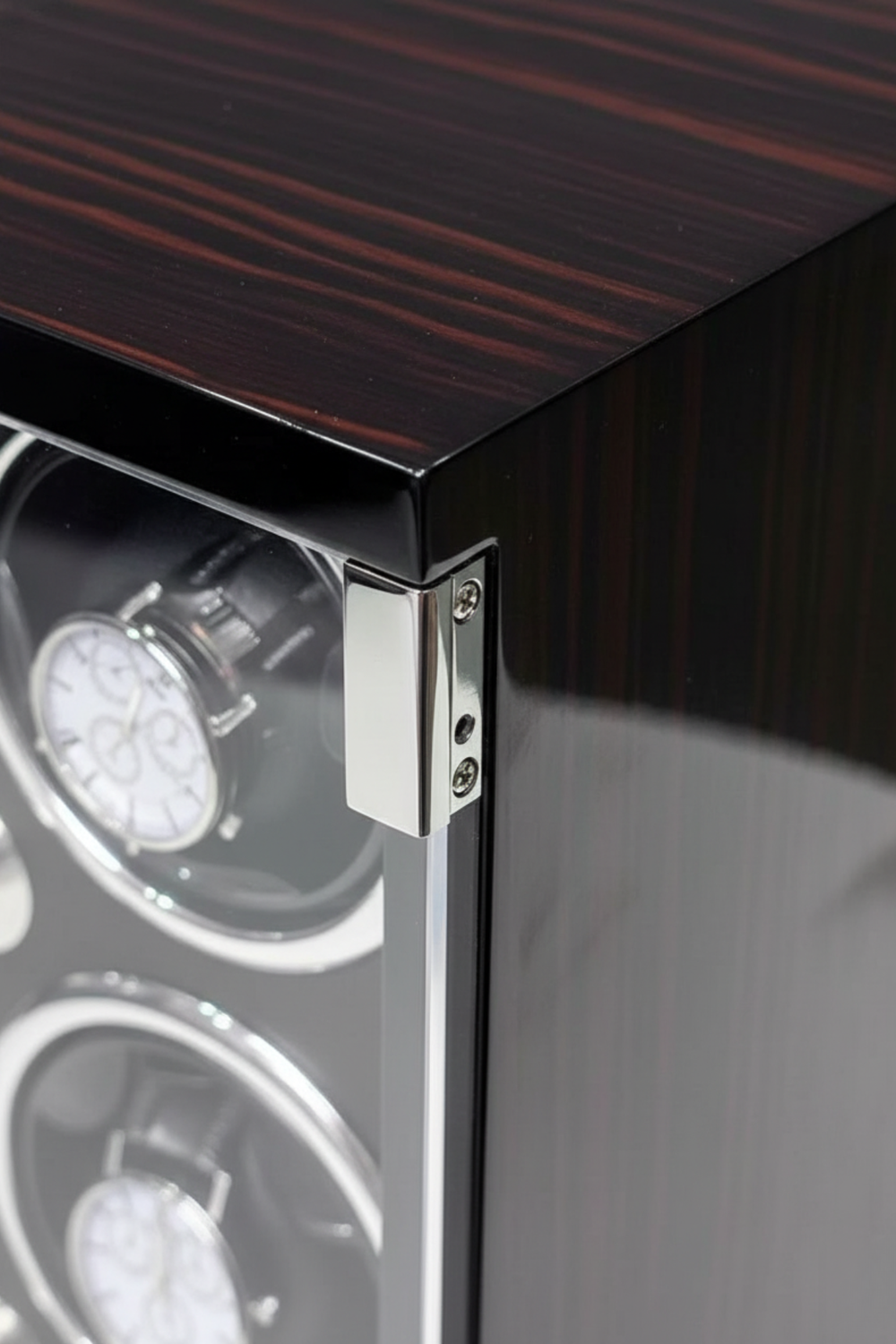 Luxury Glossy Black with Silver Accents 4-Slot Automatic Watch Winder Box