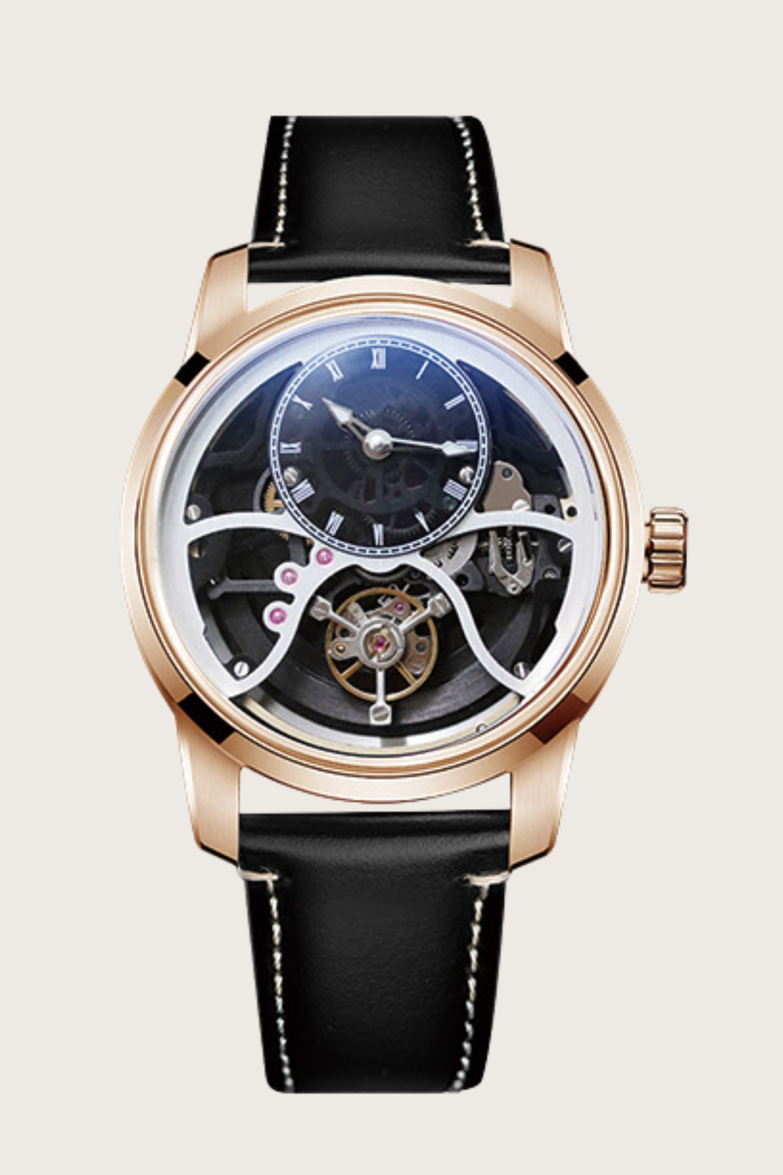 Luxury Off‑Center Skeleton Rose Gold Mechanical Watch