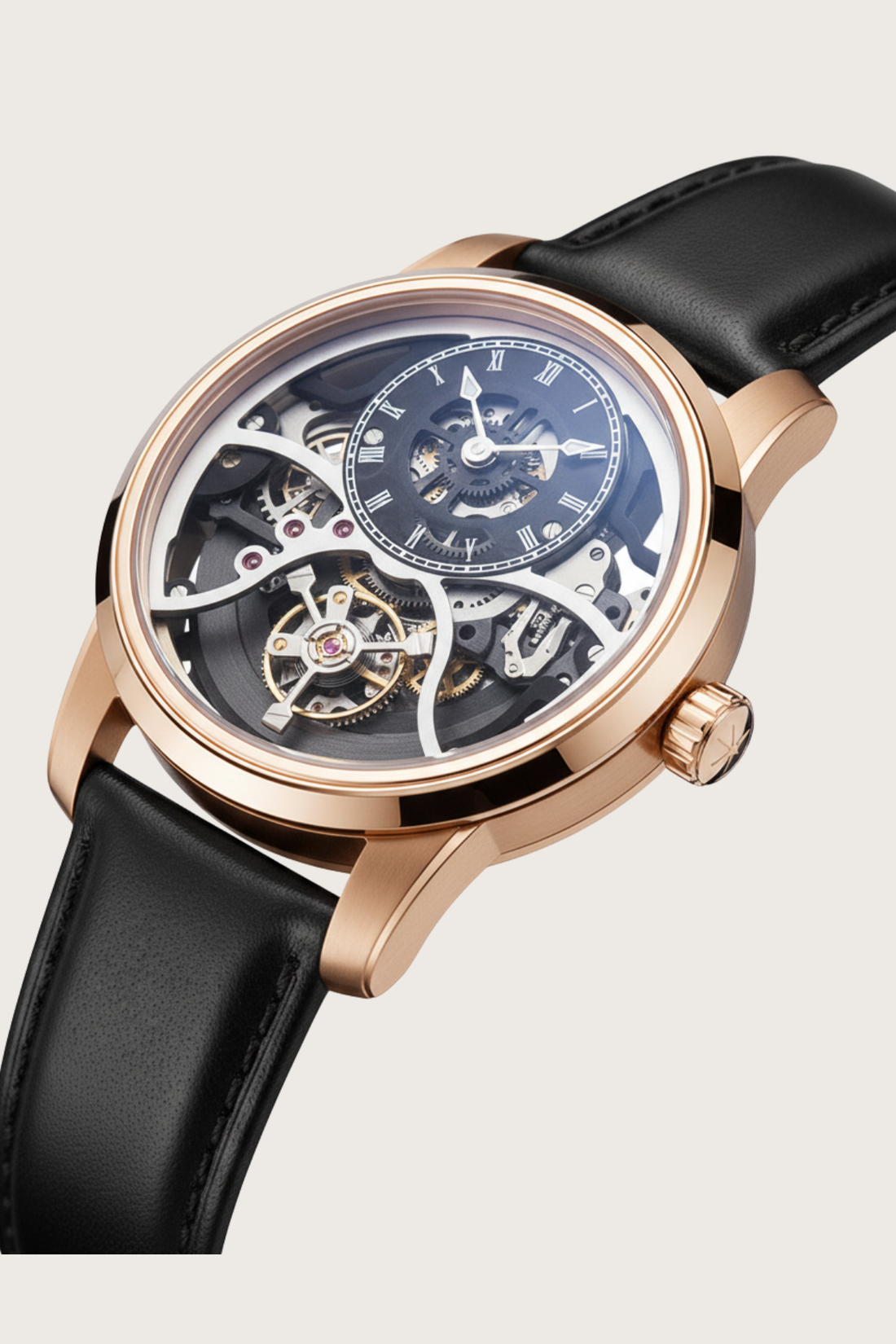Luxury Off‑Center Skeleton Rose Gold Mechanical Watch