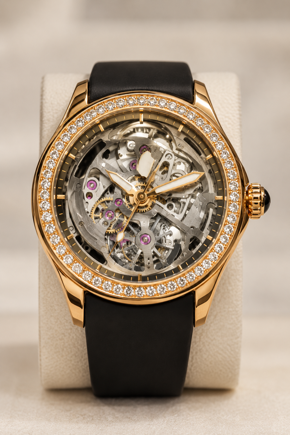 Luxury Rose Gold Diamond Skeleton Tourbillon Watch