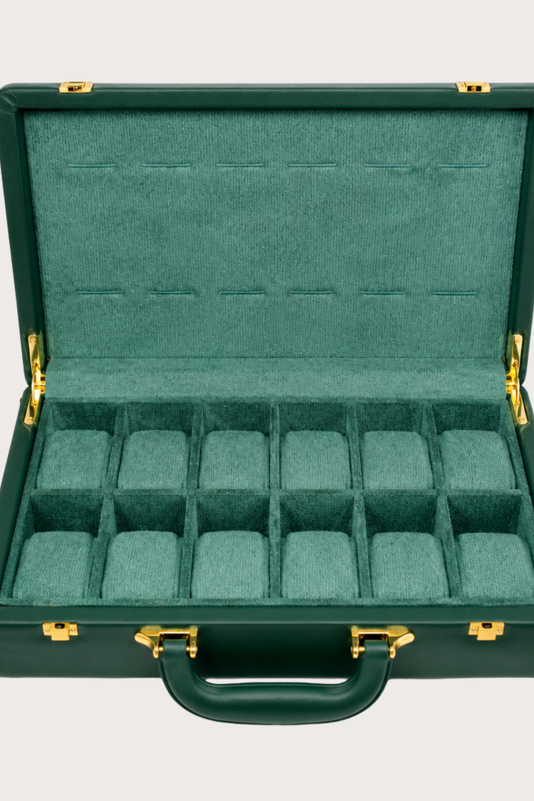 Luxury Timepiece Guardian Vault – 12 Slot Collector Green Briefcase