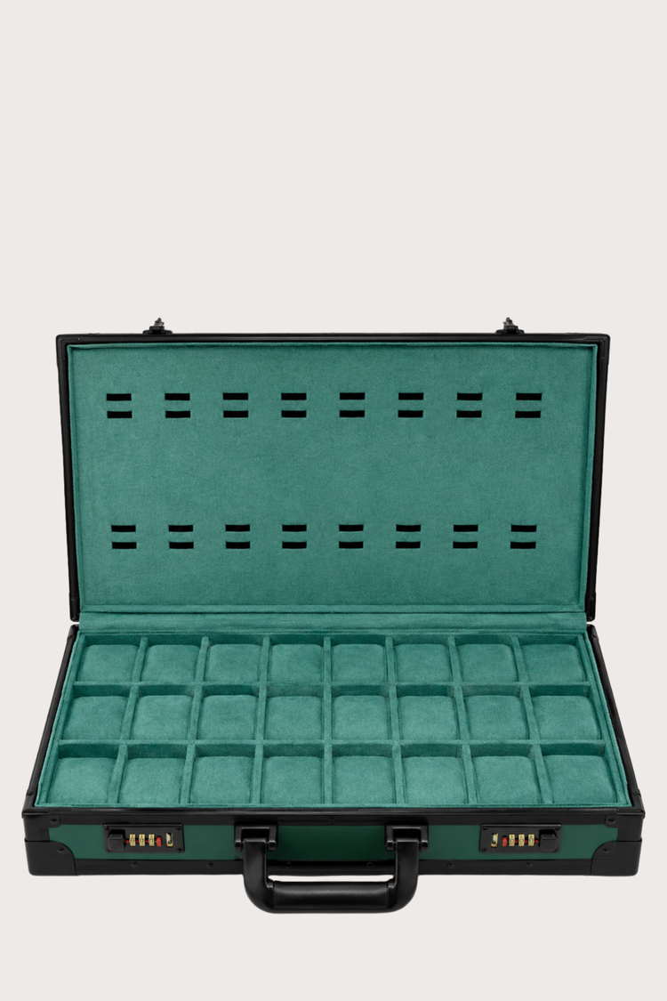 Luxury Watch Guardian Secure Travel – 24 Slot Storage Green Briefcase