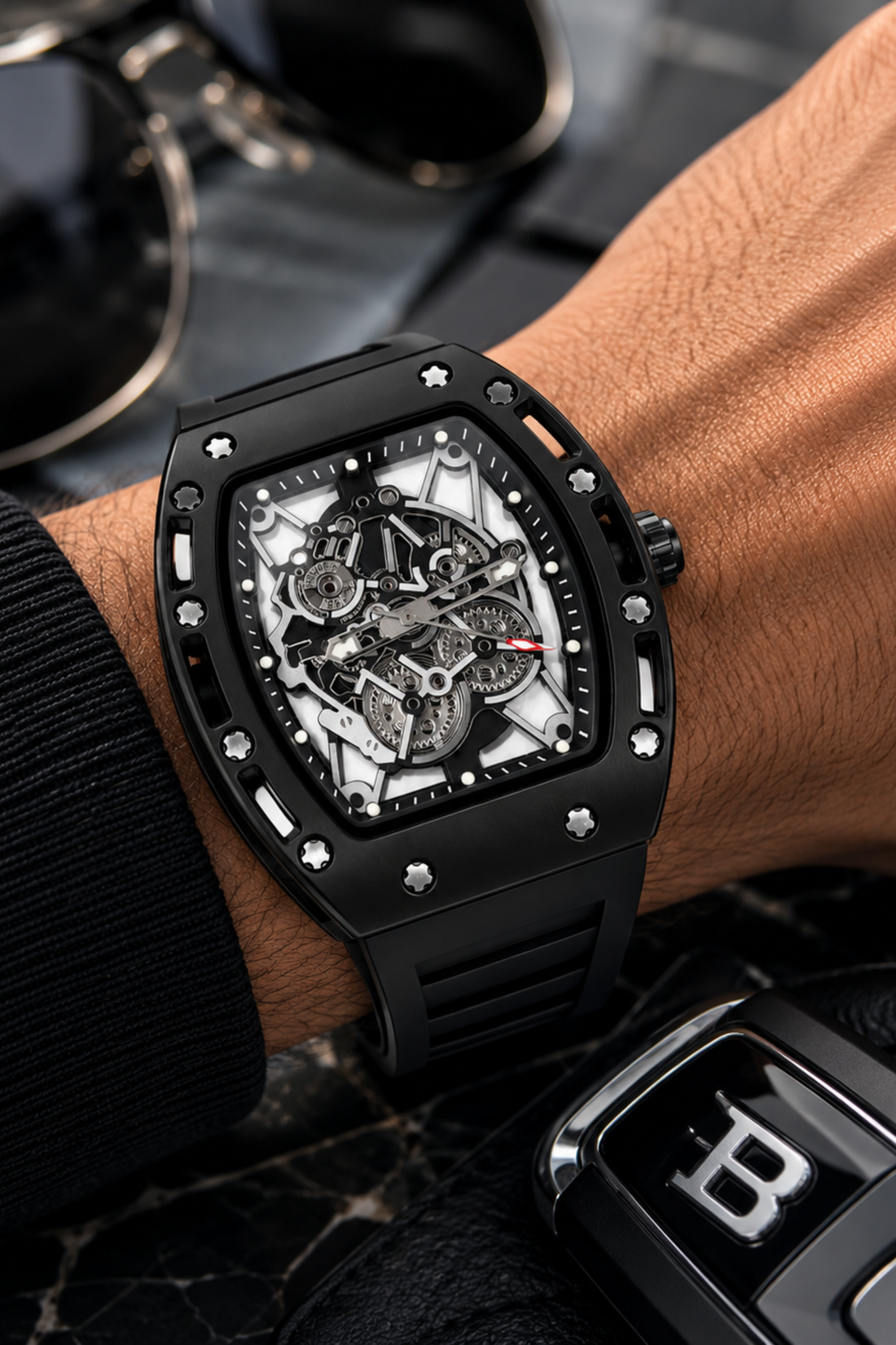 Men Skeleton Dial & Straps Analogue Quartz Watch (43413949)