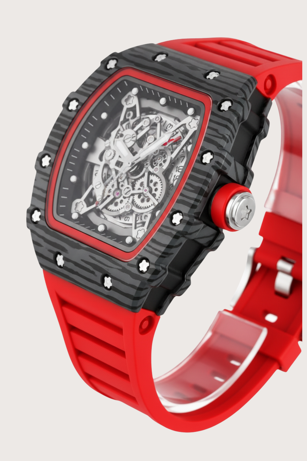 Men's Chronograph – Tonneau Edition Red & Black Quartz Luxury Watch (43413944)