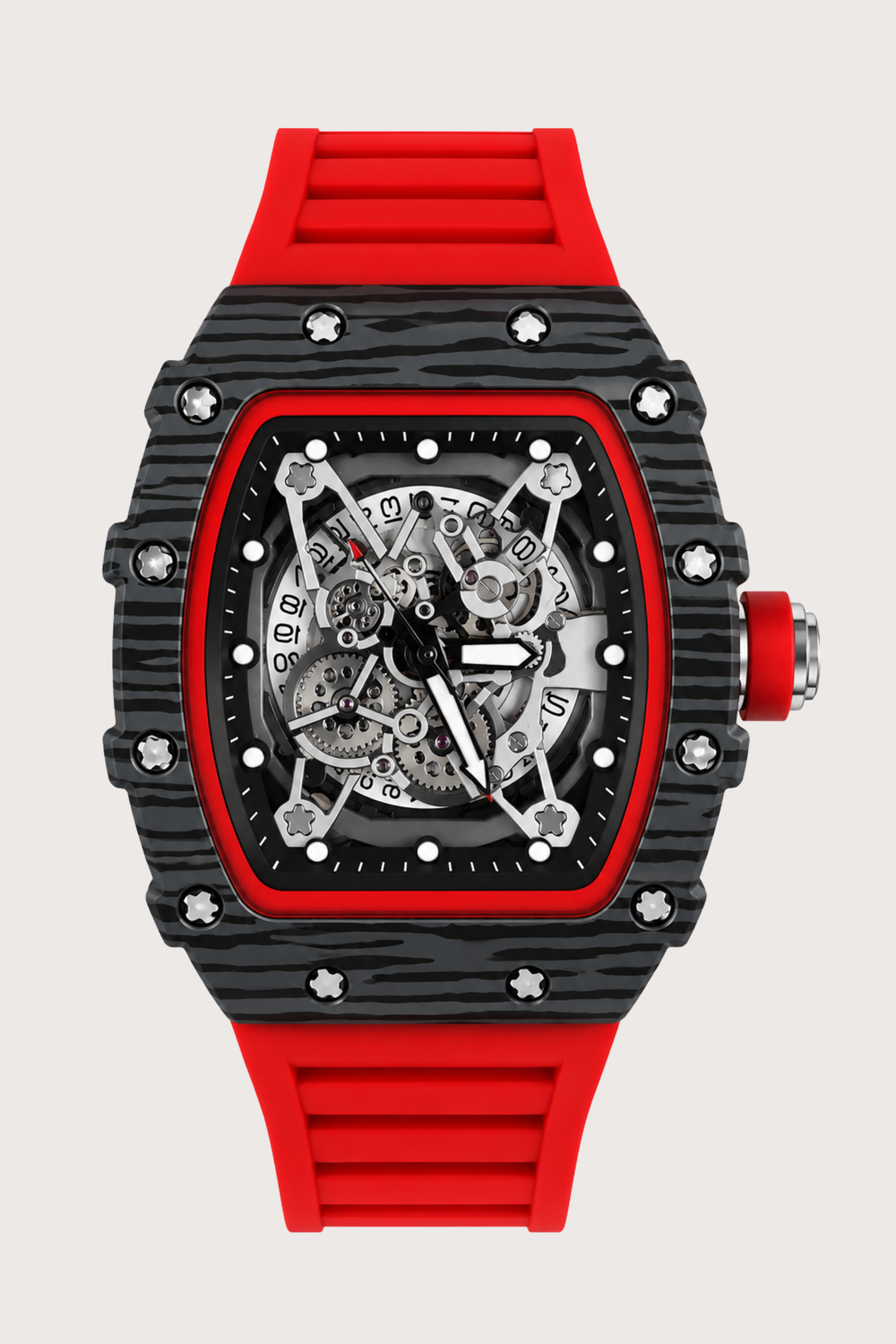 Men's Chronograph – Tonneau Edition Red & Black Quartz Luxury Watch (43413944)
