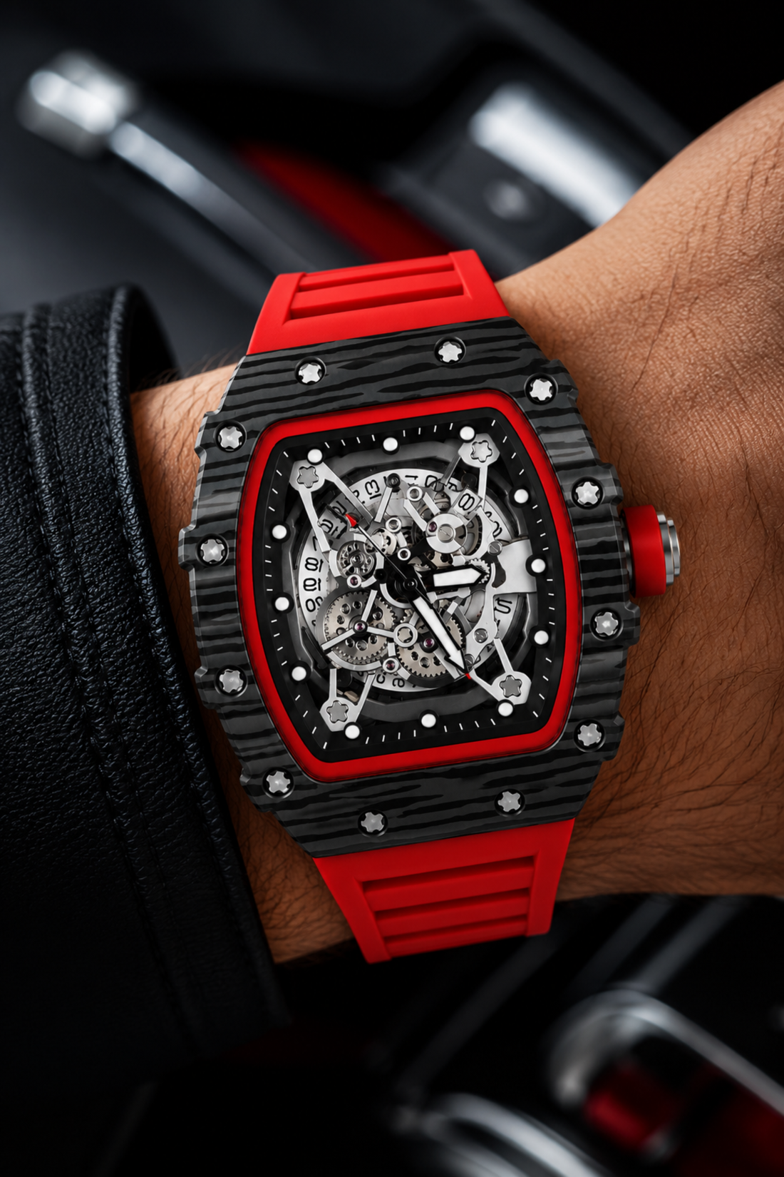 Men's Chronograph – Tonneau Edition Red & Black Quartz Luxury Watch (43413944)